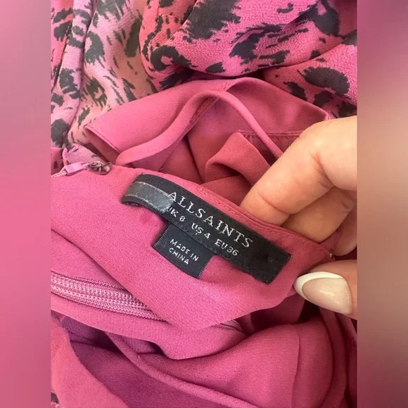 All Saints Pink Leopard Assymetrical Ruffle Dress US 4 - Picture 10 of 13